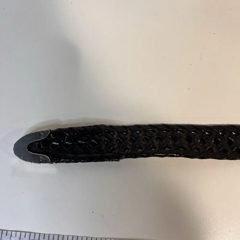 Vintage Fossil Black Braided Leather Belt Women's Size Small Mock Croc